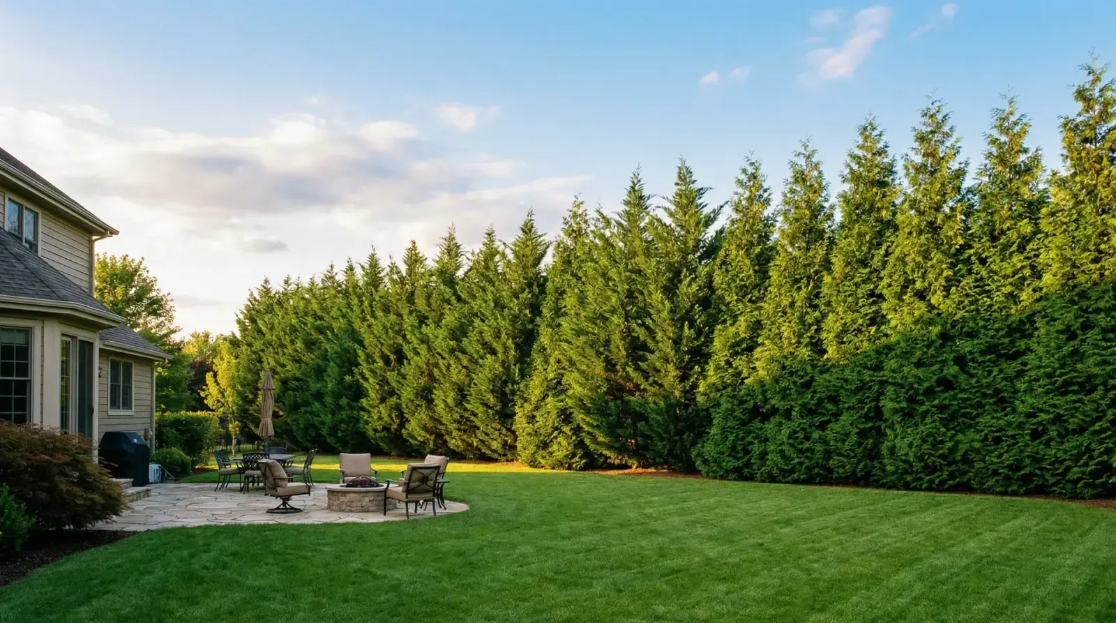Evergreen screen planted along a back property line