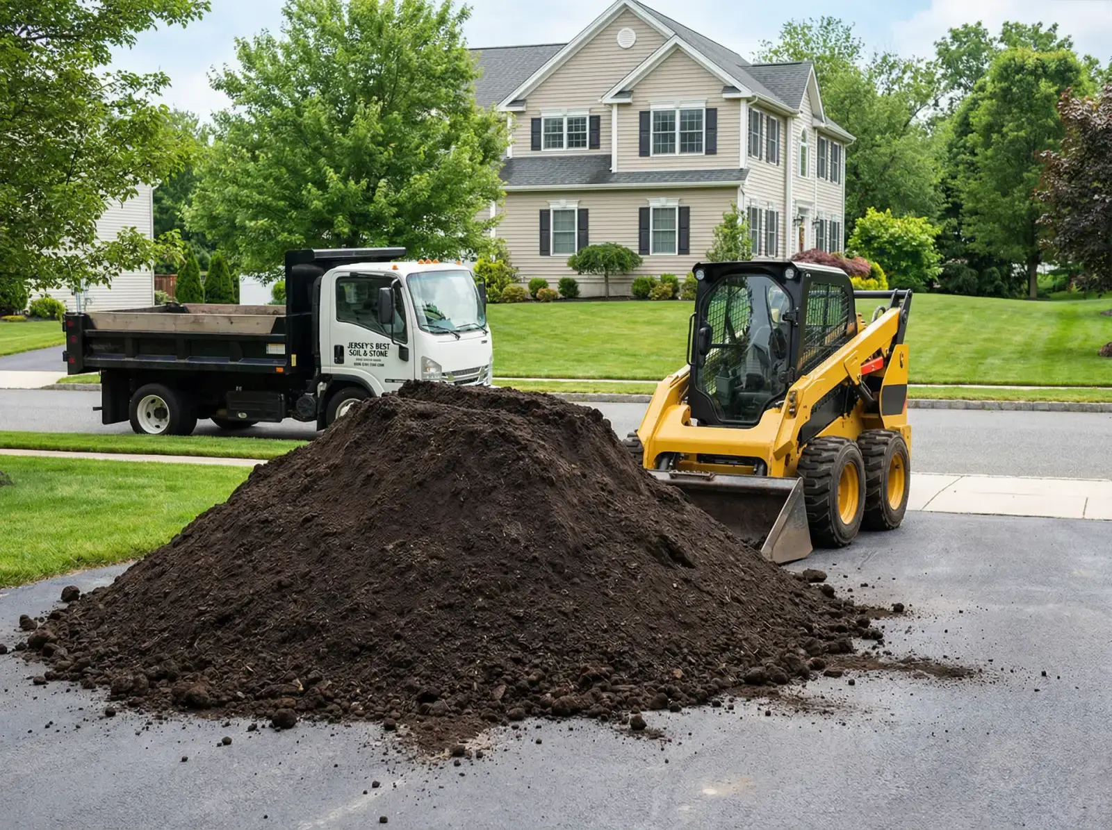 Fresh pile of topsoil delivered to an Atlantic County home